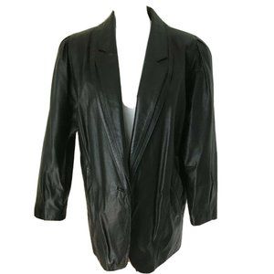 Vintage Leather Jacket Womens Medium Tip Top Black Shoulder Pads 80s USA Made